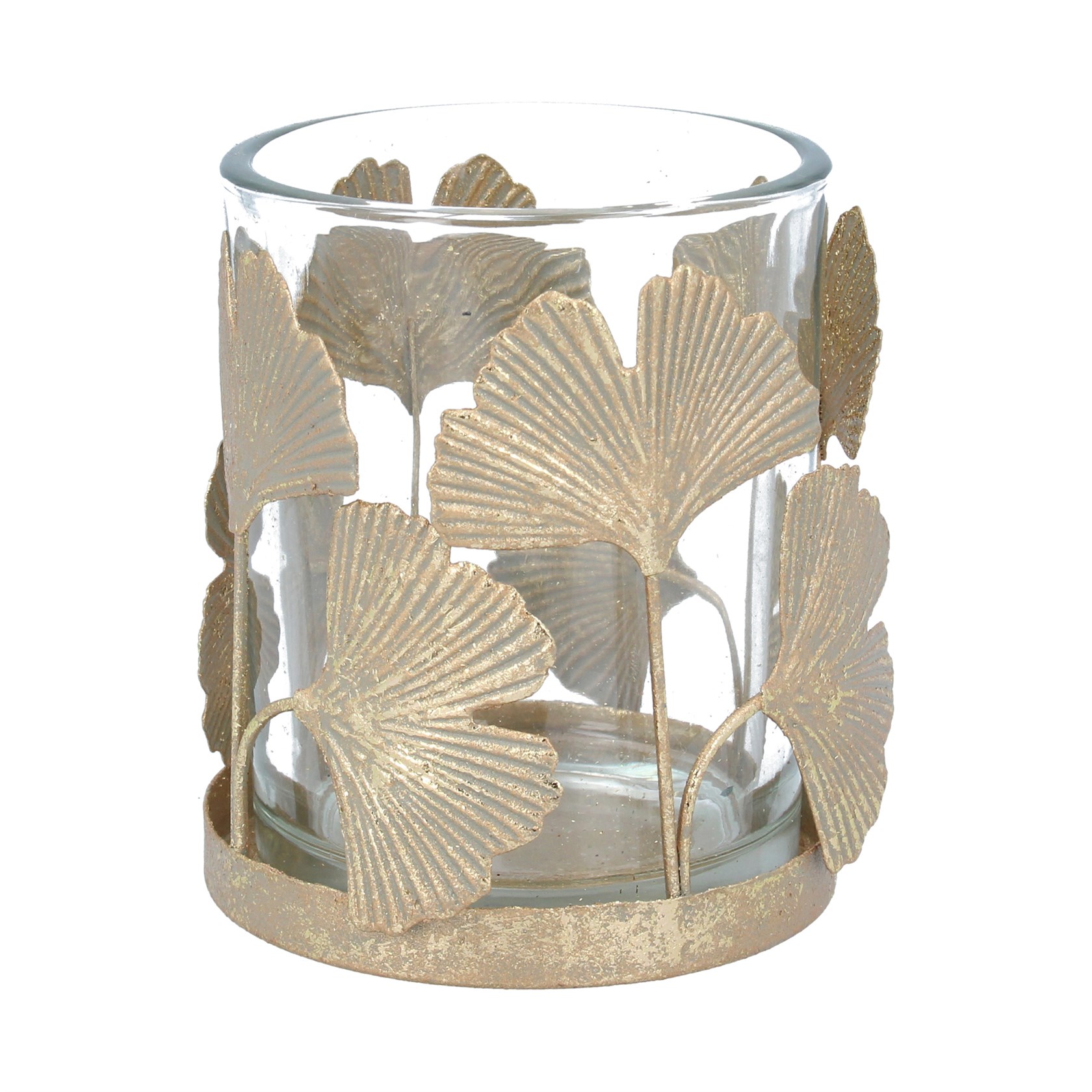 Gold Genko Leaf Glass Tea Light by Gisela Graham